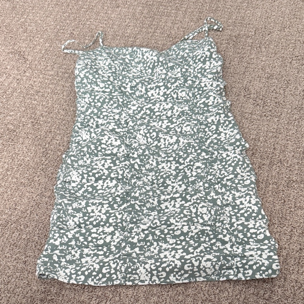 Abercrombie Green and White Floral Dress with Spaghetti Straps